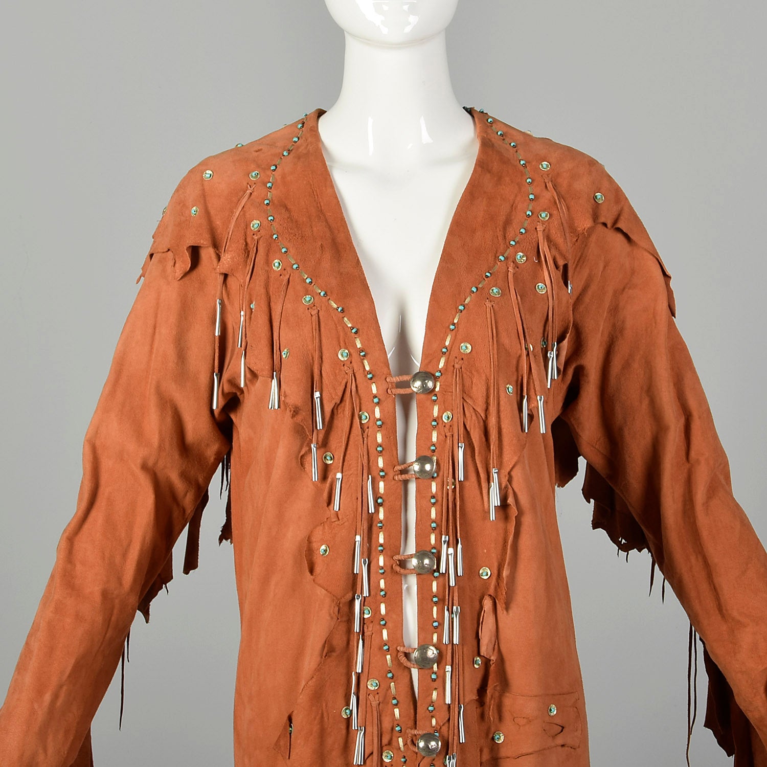 Native American Inspired Suede Leather Dress Bohemian Beaded Fringe Festival Jacket