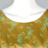 1960s Two Piece Dress  and Jacket Set in Mustard and Green Satin