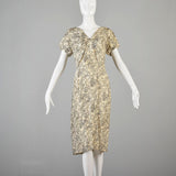 1940s Silk Dress with Velvet Faux Lace Back
