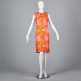 1960s Pink and Orange Floral Shift Dress