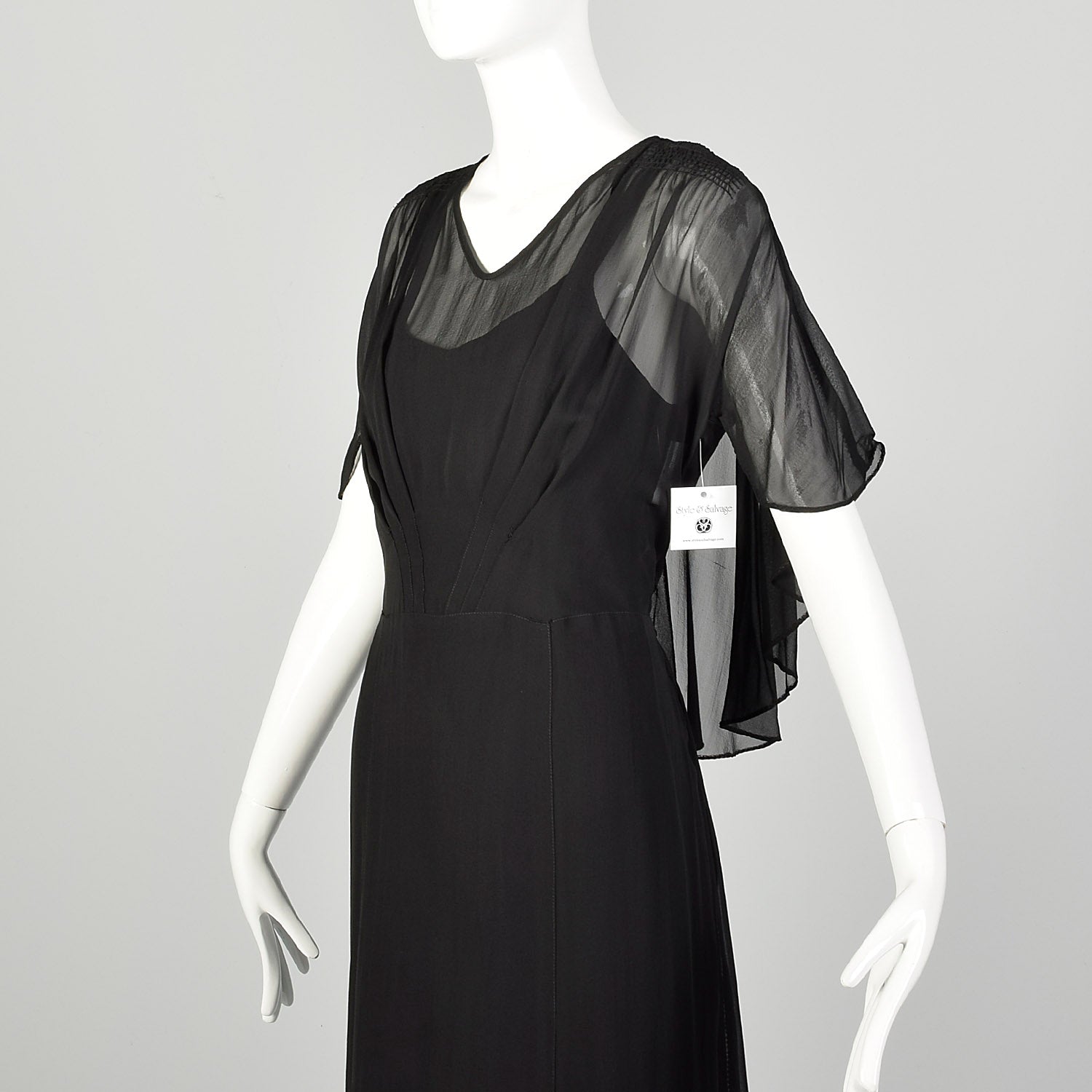 Large 1930s Little Black Dress 2pc Bias Cut Formal Evening Sheer Art D Style & Salvage Large 1930s Little Black Dress 2pc Bias Cut Formal Evening Sheer Art D Style & Salvage