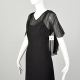 Large 1930s Little Black Dress 2pc Bias Cut Formal Evening Sheer Art Deco Ensemble