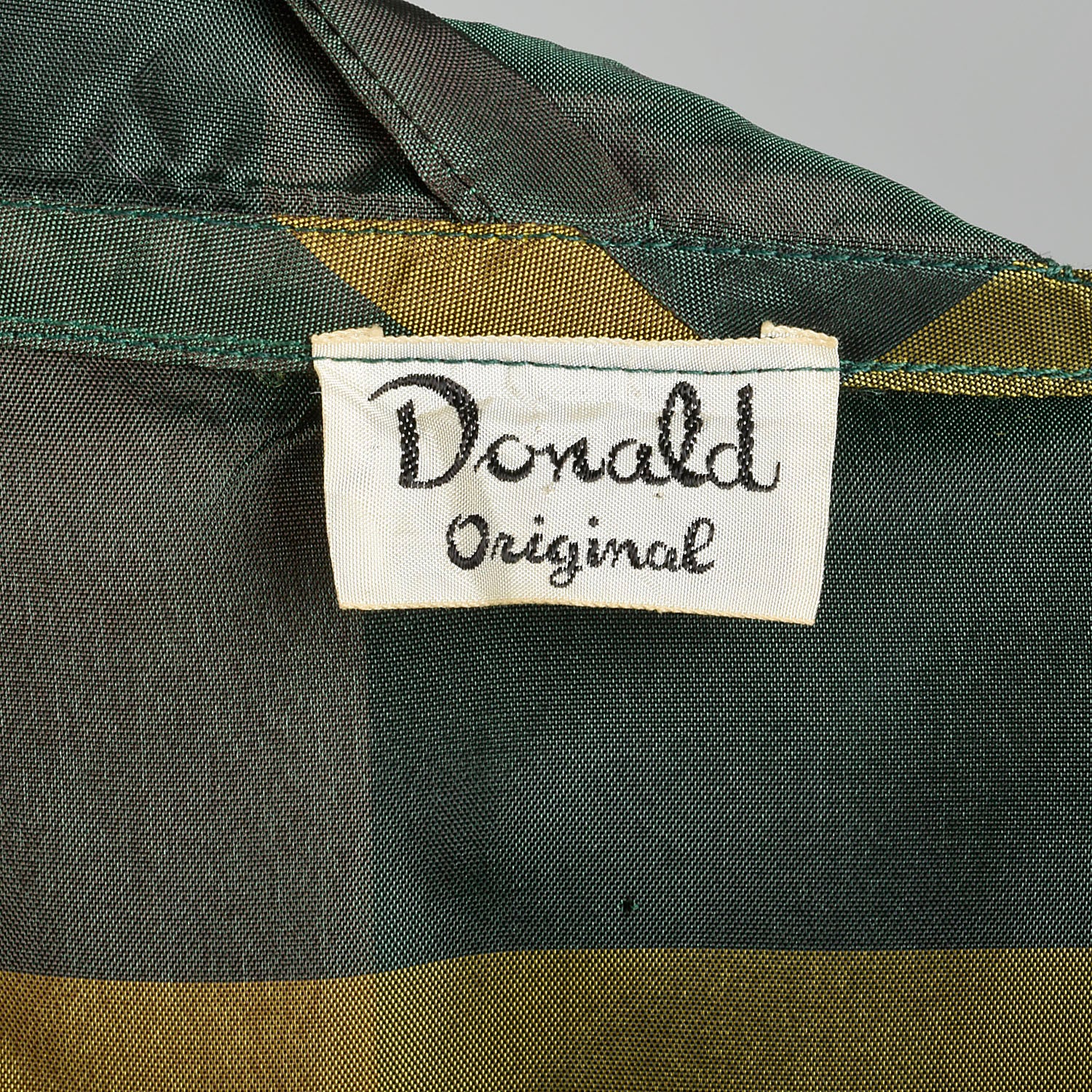 XS 1940s Green Gold Taffeta Party Dress Plaid Tea Length Gown Chevron Bodice