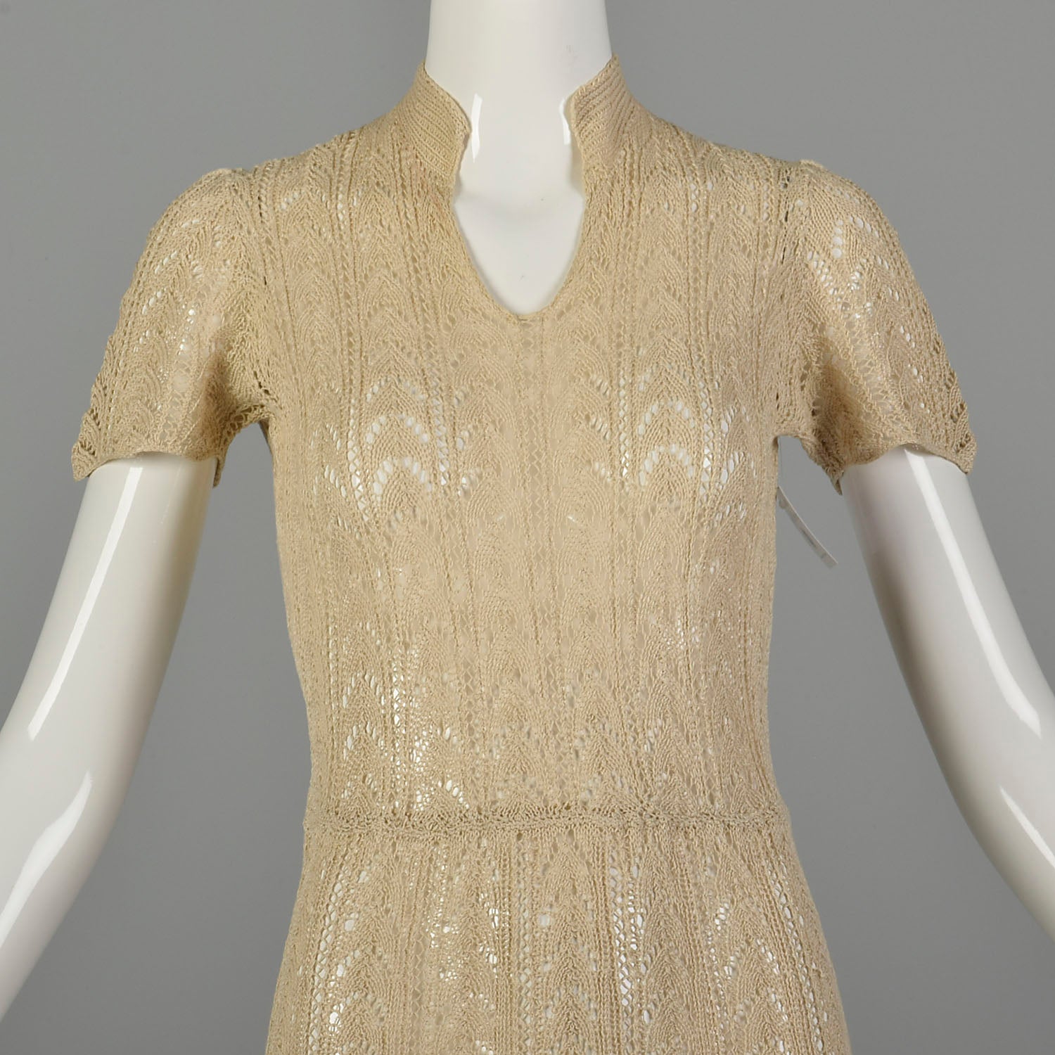 XS 1930s Hand Knit Dress Bohemian Sheer Cotton Short Sleeves