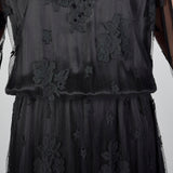 1970s Black Lace Overlay Dress with Sequin Bust