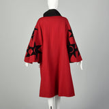 OSFM 1980s Osgood Smuk Red Wool Swing Cloak Leather Appliqué