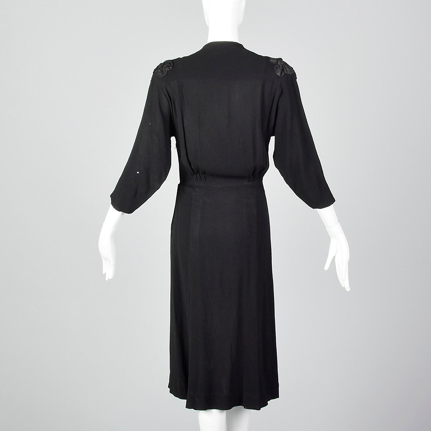 1940s Black Dress with Three Dimensional Applique and Soutache