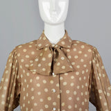 Medium 1970s Pauline Trigere Tan Polka Dot Blouse