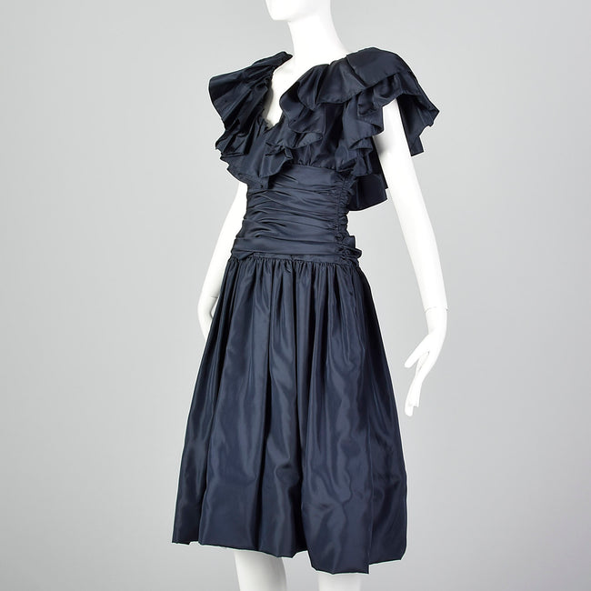 1980s Morton Myles Navy Party Dress