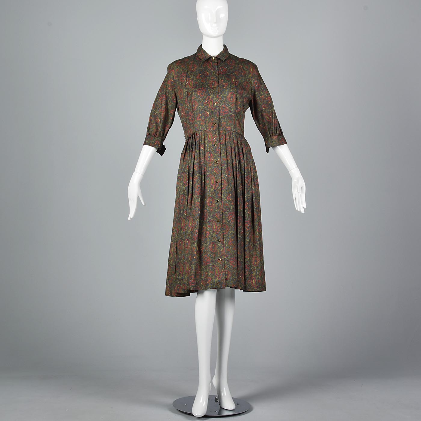 1950s Paisley Print Shirtwaist Dress
