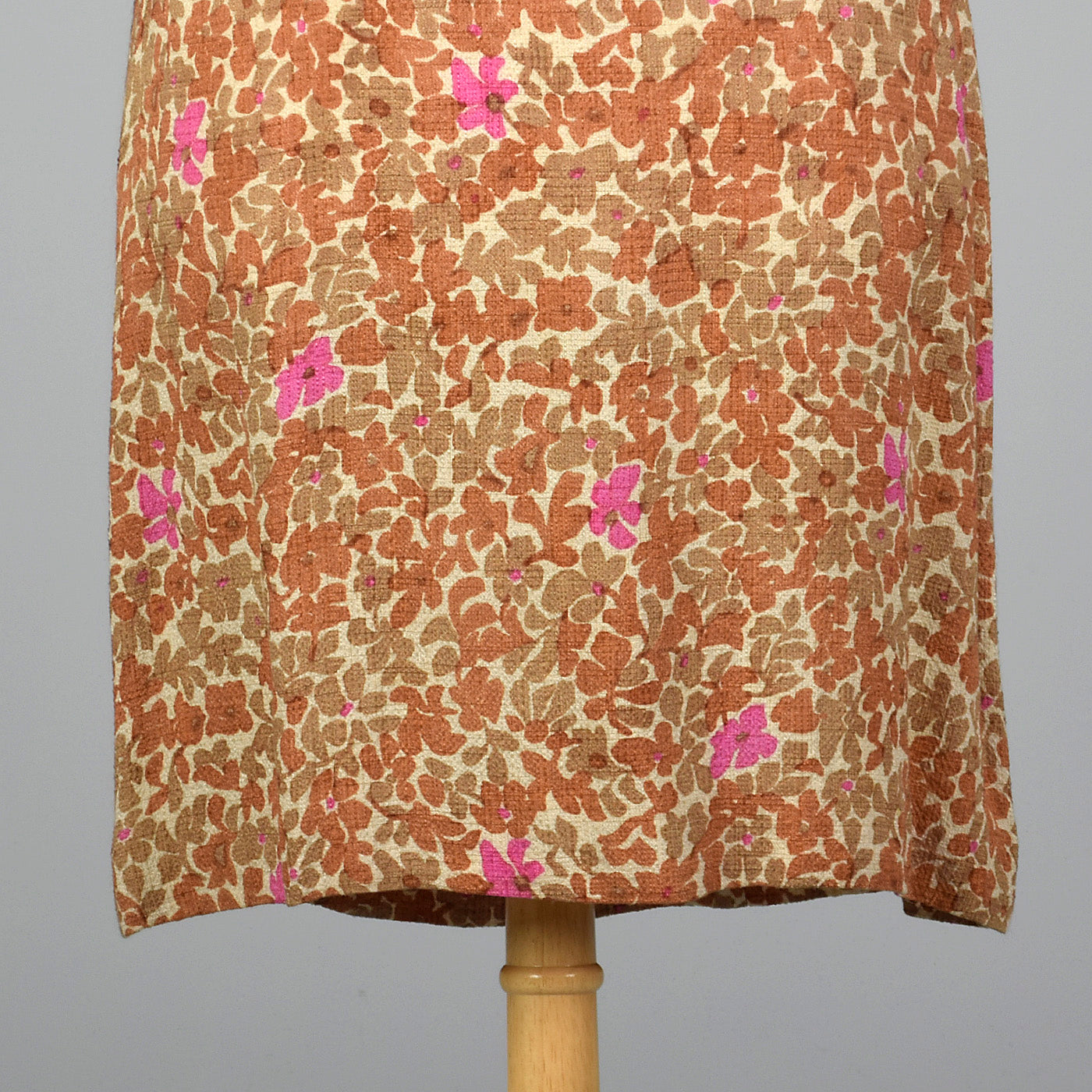 1950s Brown Floral Dress with Cut Out Neck