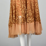 1930s Golden Brown Lace Dress with Chiffon Hem
