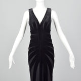 1990s Black Velvet Mesh Dress