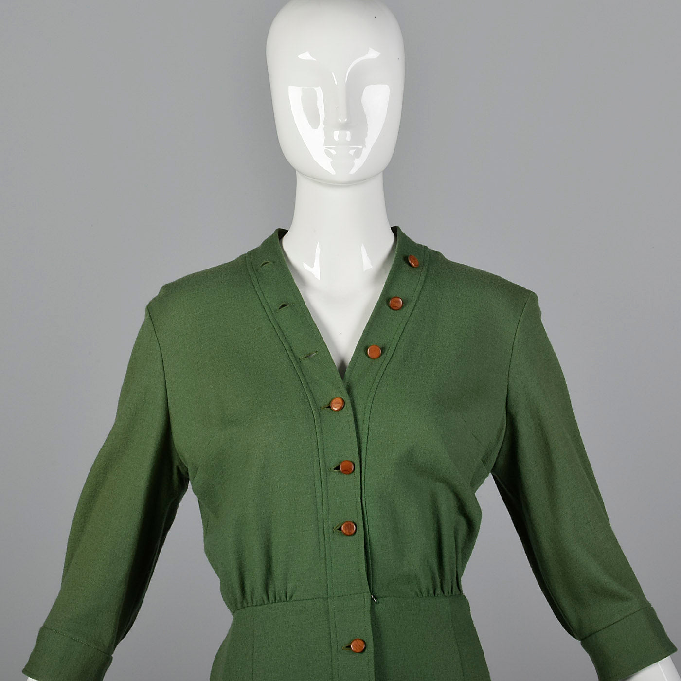 1960s Green Wool Pencil Dress with Button Front