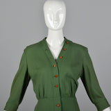 1960s Green Wool Pencil Dress with Button Front