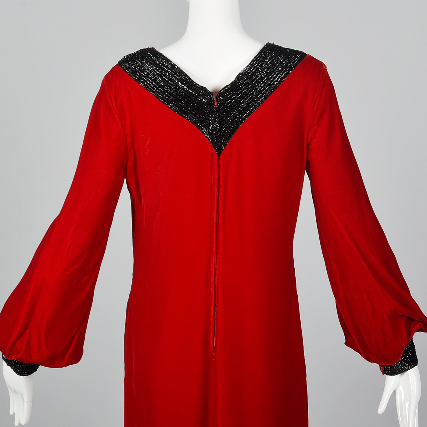 1960s Red Velvet Dress with Poet Sleeves