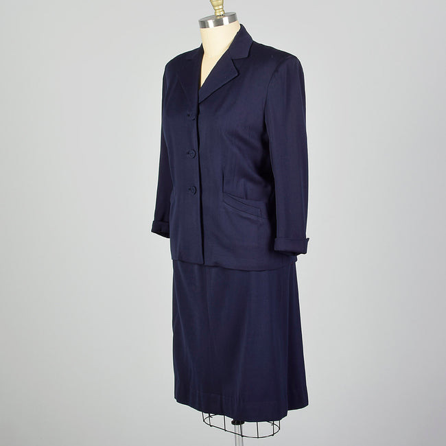 XXL 1950s Navy Gabardine Skirt Suit
