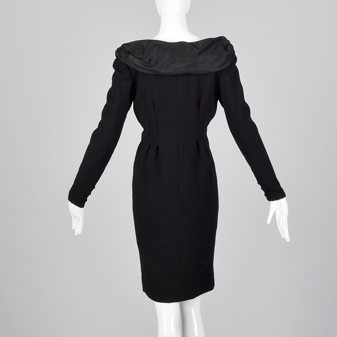 1980s Bill Blass Black Wool Pencil Dress