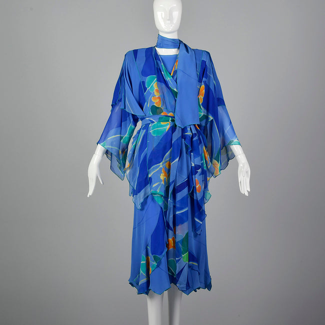 1980s Yolanda Lorenta Hand Painted Silk 3 Piece Set