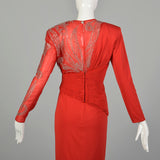 1980s Rose Taft Red Evening Dress