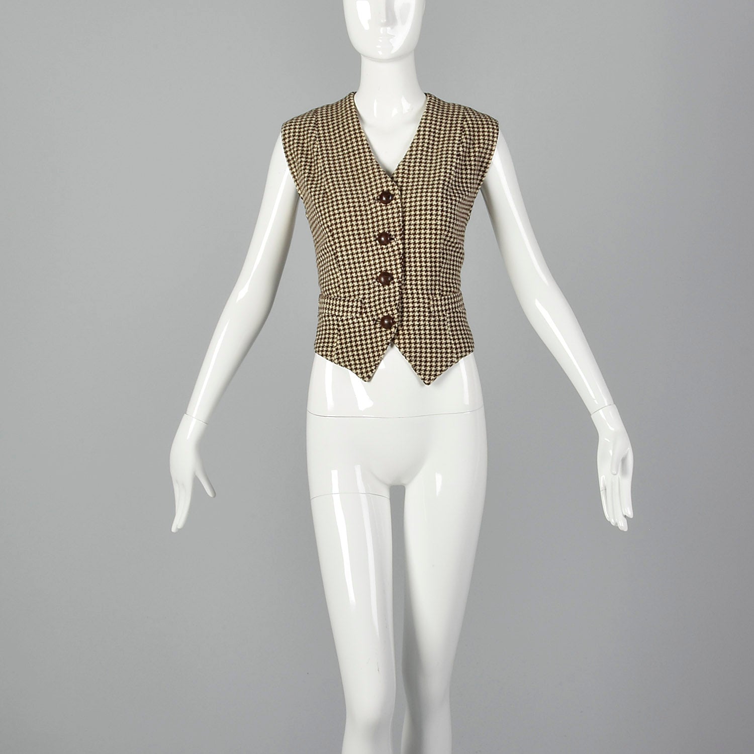 1970s Brown Houndstooth Tweed Vest