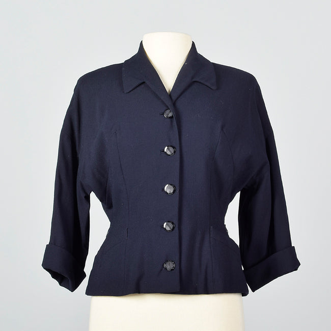 1950s Navy Blue Jacket with Fitted Waist