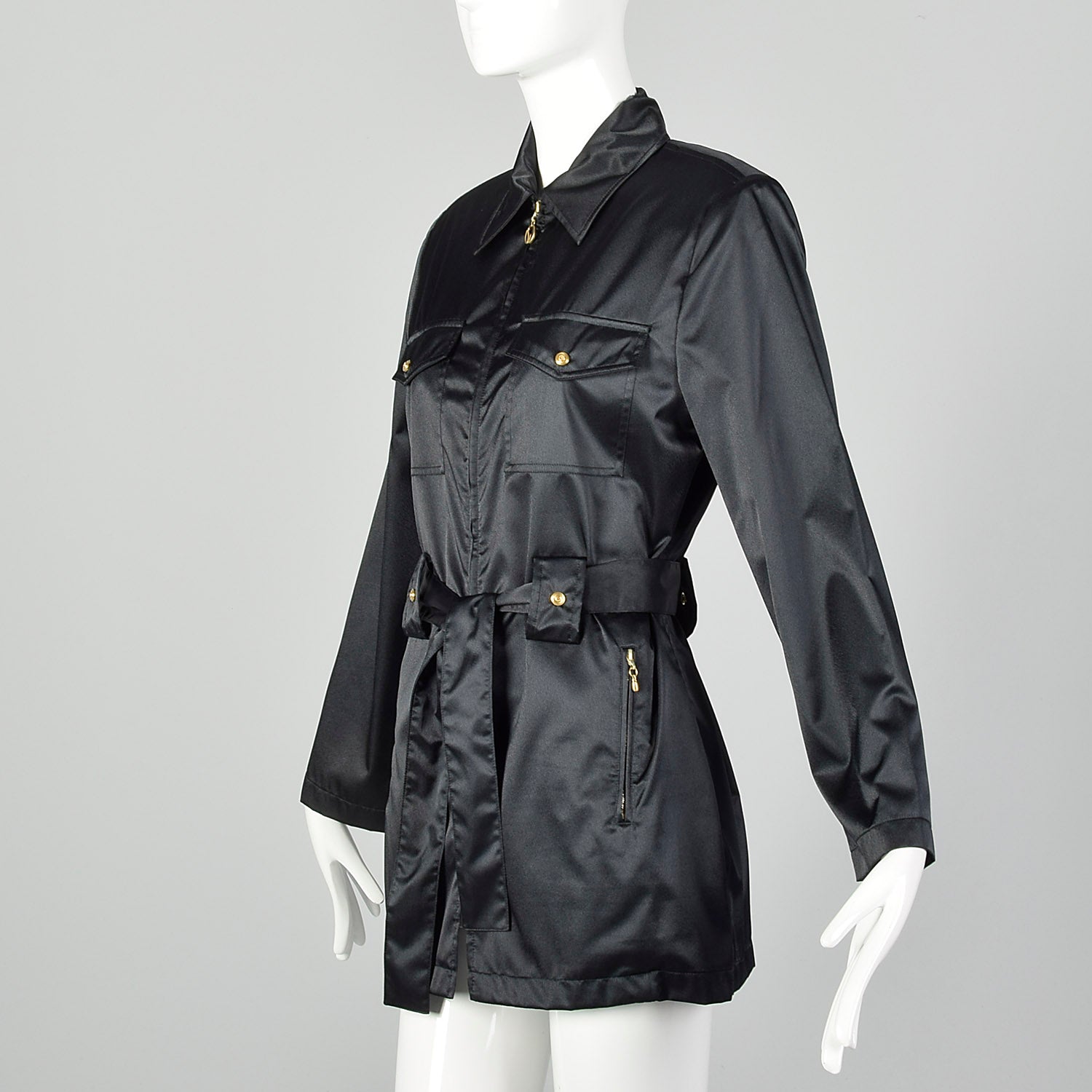 Small St John Sport Black Satin Mini Trench Coat