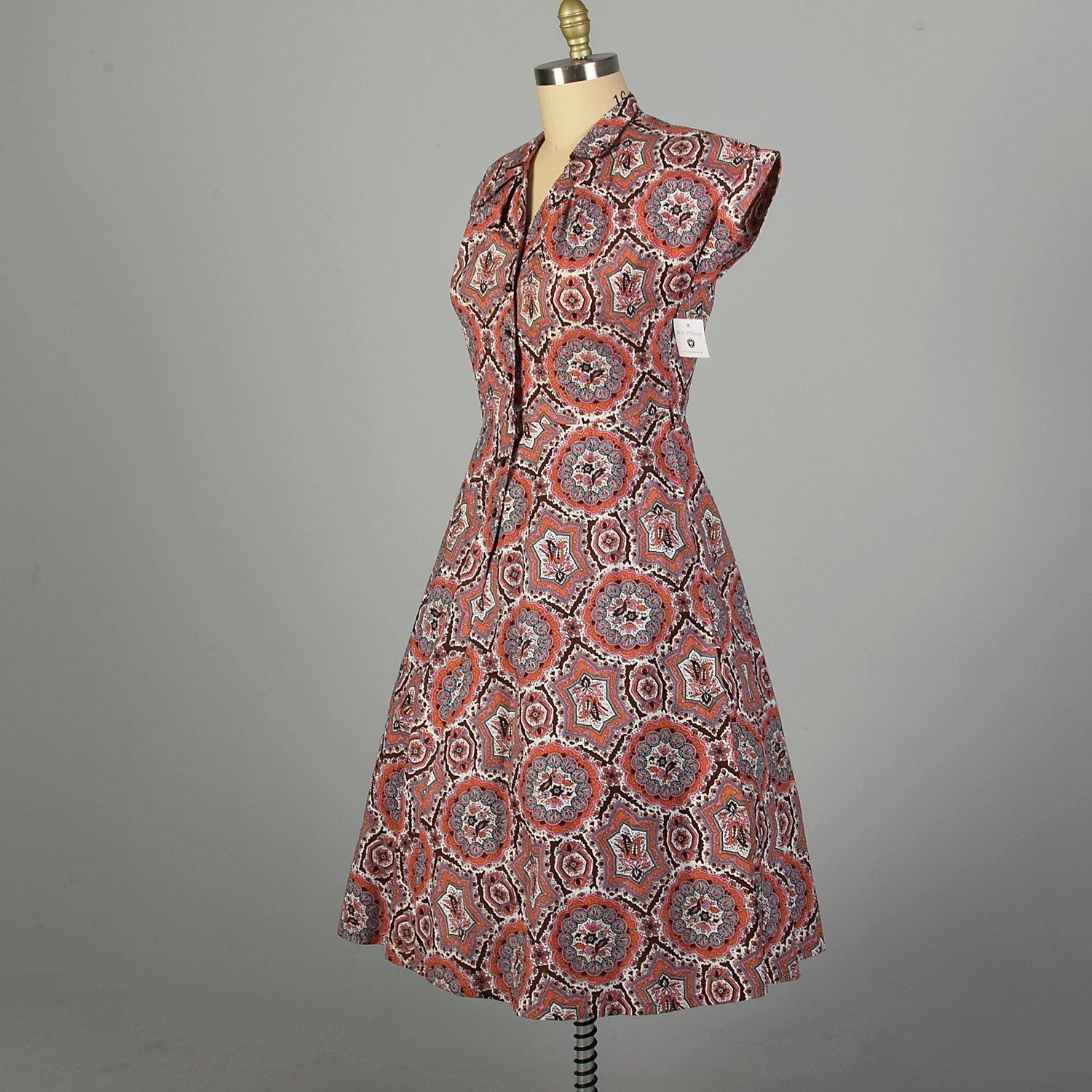 XL 1950s Day Dress Cotton Short Sleeve Volup Bohemian Print Casual Summer Shirtwaist