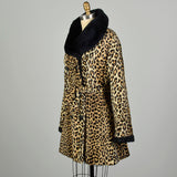 Medium 1960s Faux Fur Coat Animal Print Vegan Leopard Outerwear