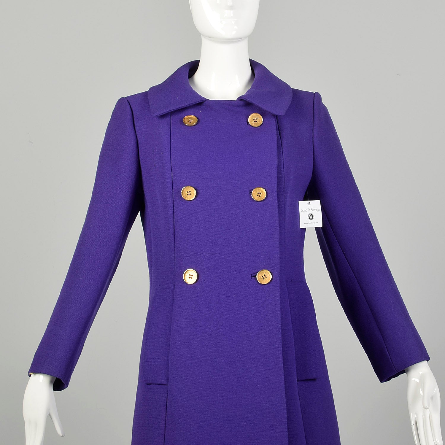 Small 1960s Coat Purple Mod Winter Outerwear Double Breasted