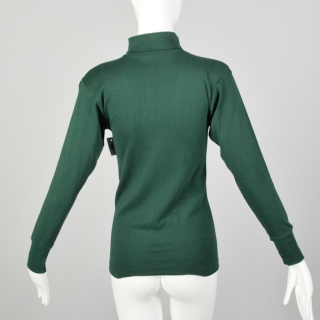 XS 1960s Deadstock Green Lightweight Long Sleeve Turtleneck Shirt