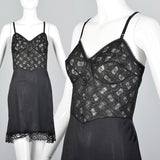 1950s Black Full Slip with Shaped Cups and Lace Bodice