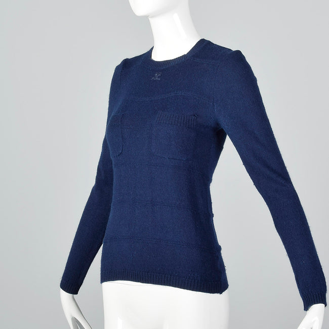1970s Courreges Navy Blue Angora Sweater