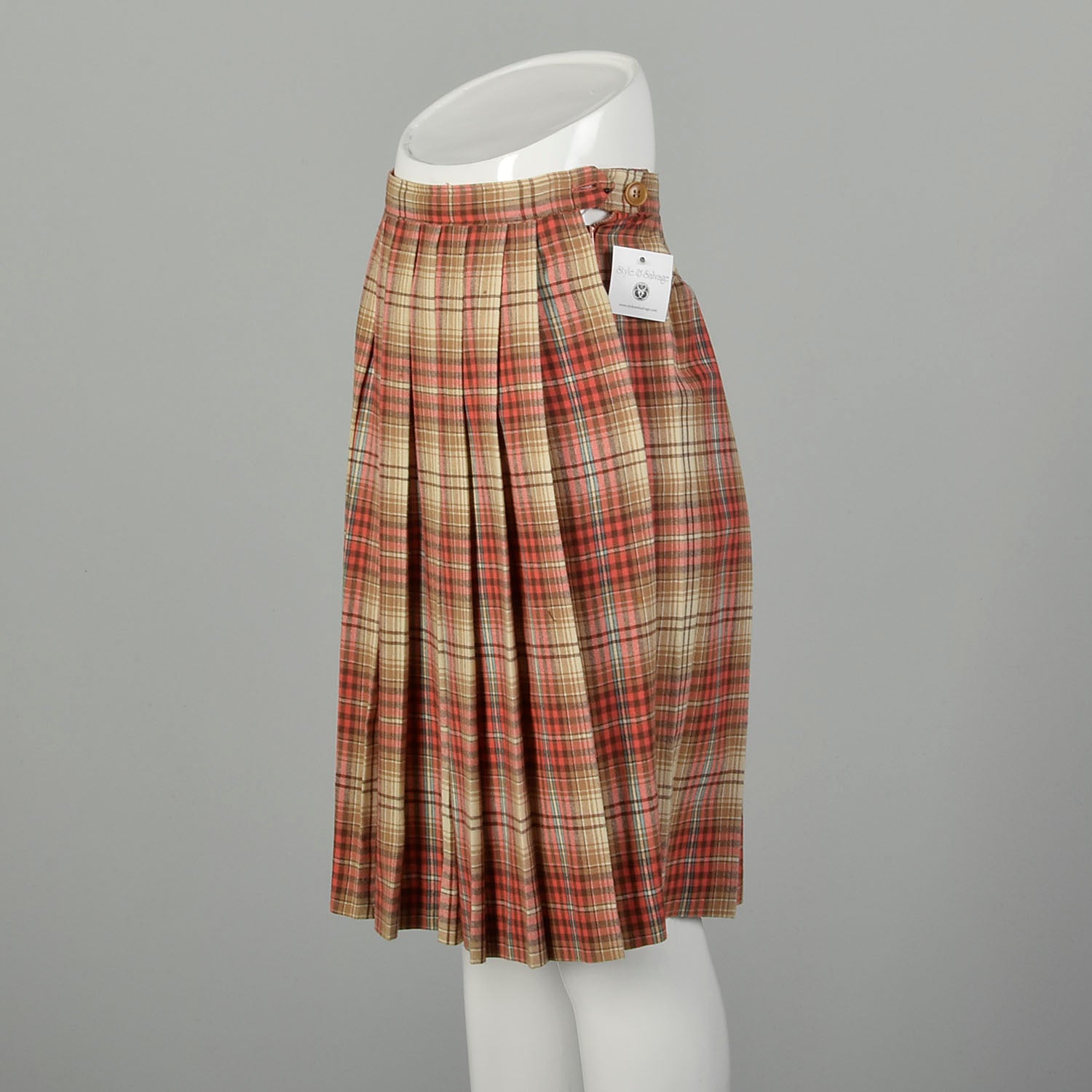 XS 1950s Skirt Plaid Pleated Autumn School Girl Uniform Light Academia