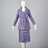 1970s Via Veneto Couture Boutique Purple Tweed Skirt Suit