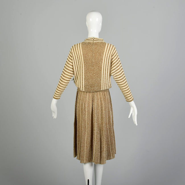 Small 1970s Harold Levine Sweater Ensemble Knit Dolman Sleeve Top Faux Panel Skirt Set
