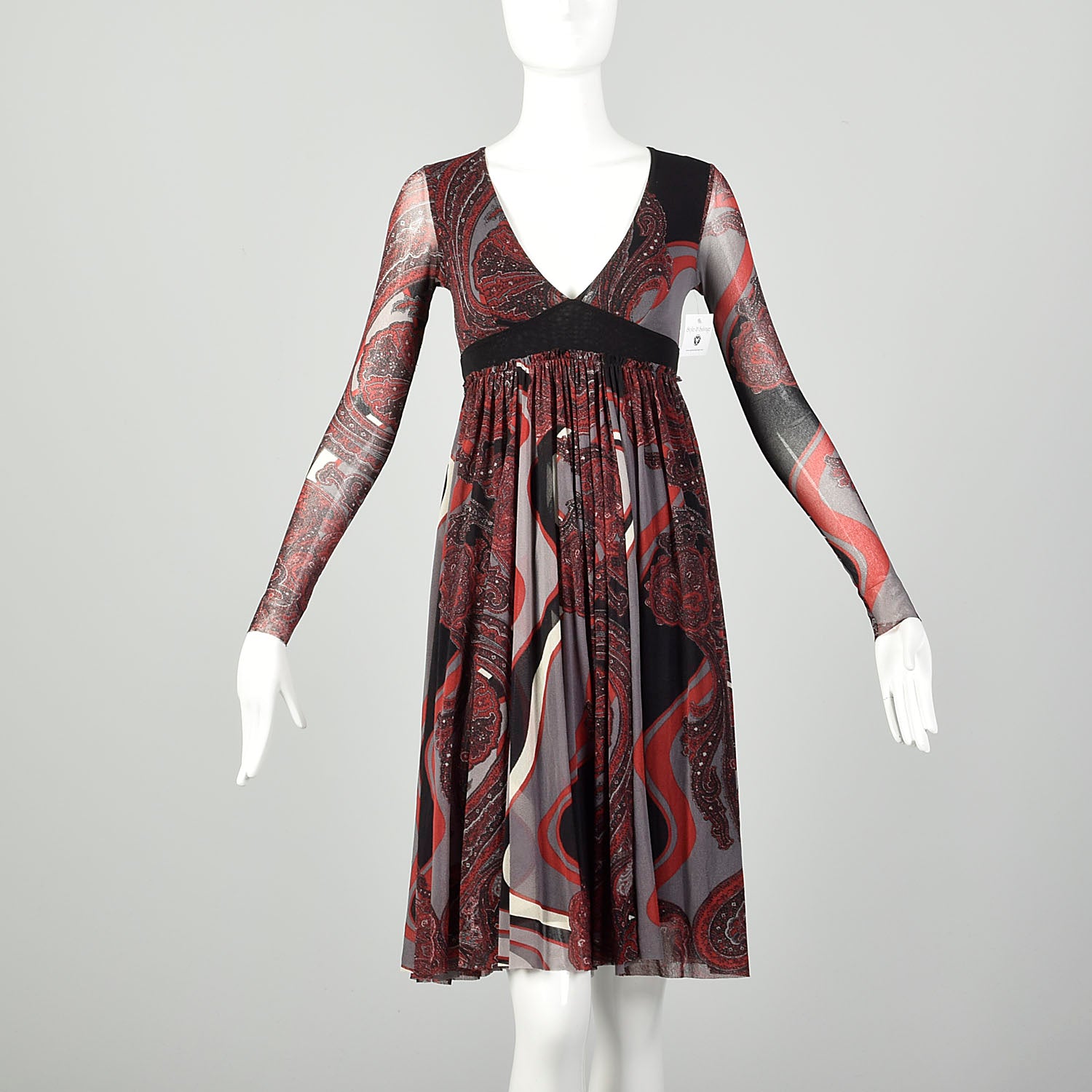 XXS Jean Paul Gaultier Soleil Black Dress Sexy Red Mesh Long Sleeves Style & Salvage XXS Jean Paul Gaultier Soleil Black Dress Sexy Red Mesh Long Sleeves Style & Salvage