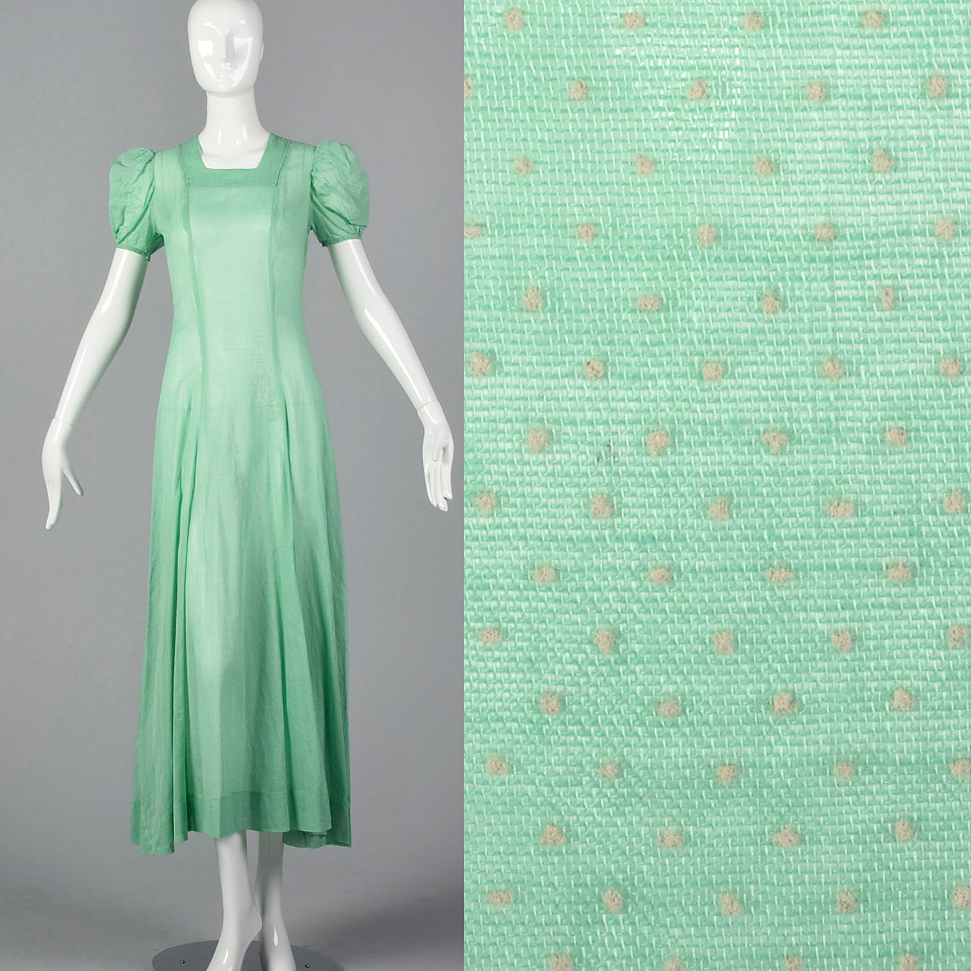 1930s Sheer Green Dress with Swiss Dots