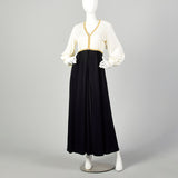 Large 1970s Palazzo Pant Jumpsuit Long Sleeve Flowy V Neck Hostess