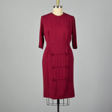 XL 1950s Magenta Dress with Piping Detail