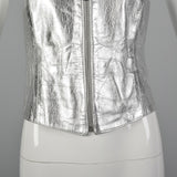 1980s Silver Leather Vest with Zip Front