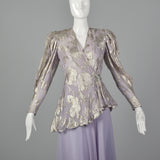 Small 1980s Metallic Lavender Two Piece Dress