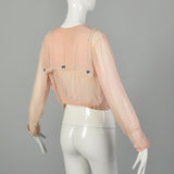 Large 1910s Edwardian Silk Blouse Pink Beaded Sailor Collar Long Sleeve