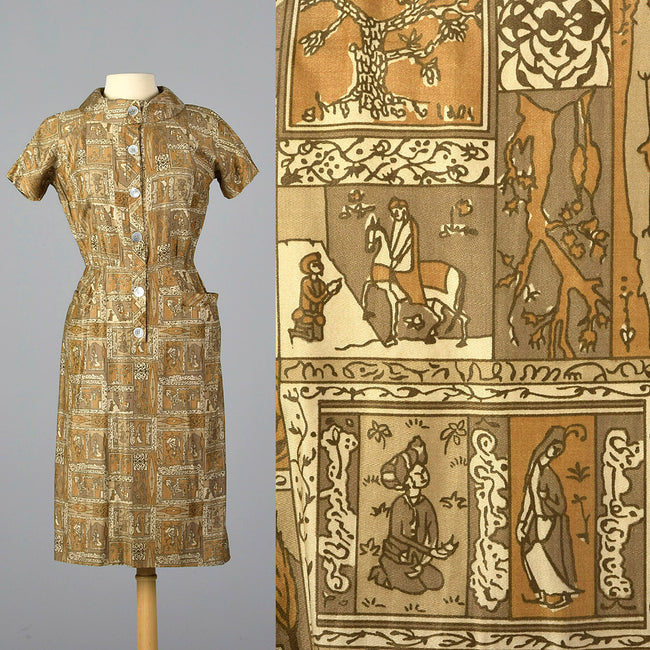 1950s Novelty Print Cotton Dress