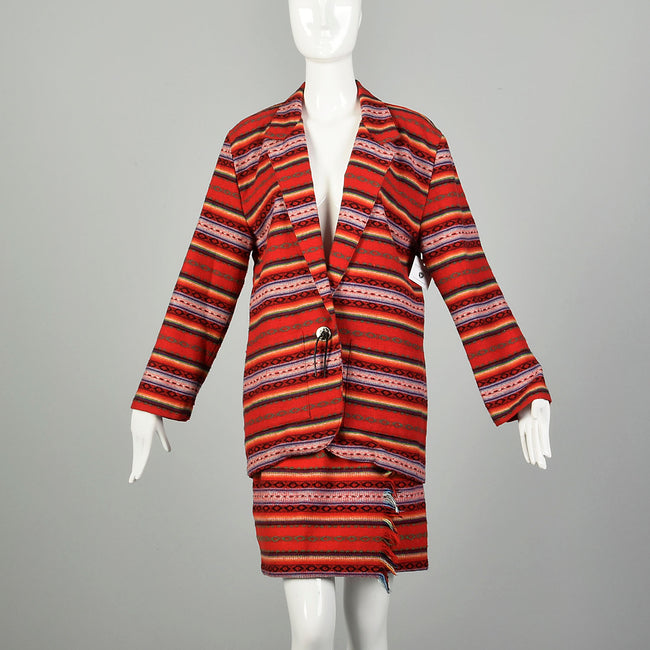 Small 1980s Red Southwestern Blanket Separate Set