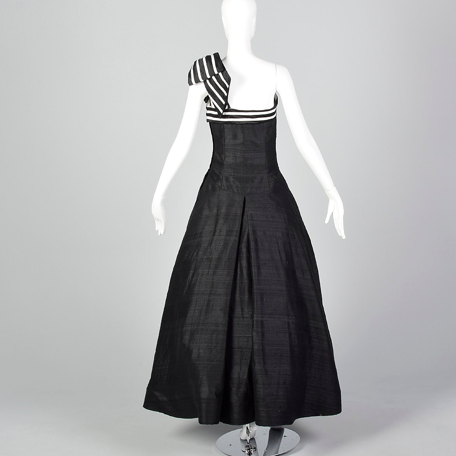 1980s Victor Costa Black Petal Skirt Dress