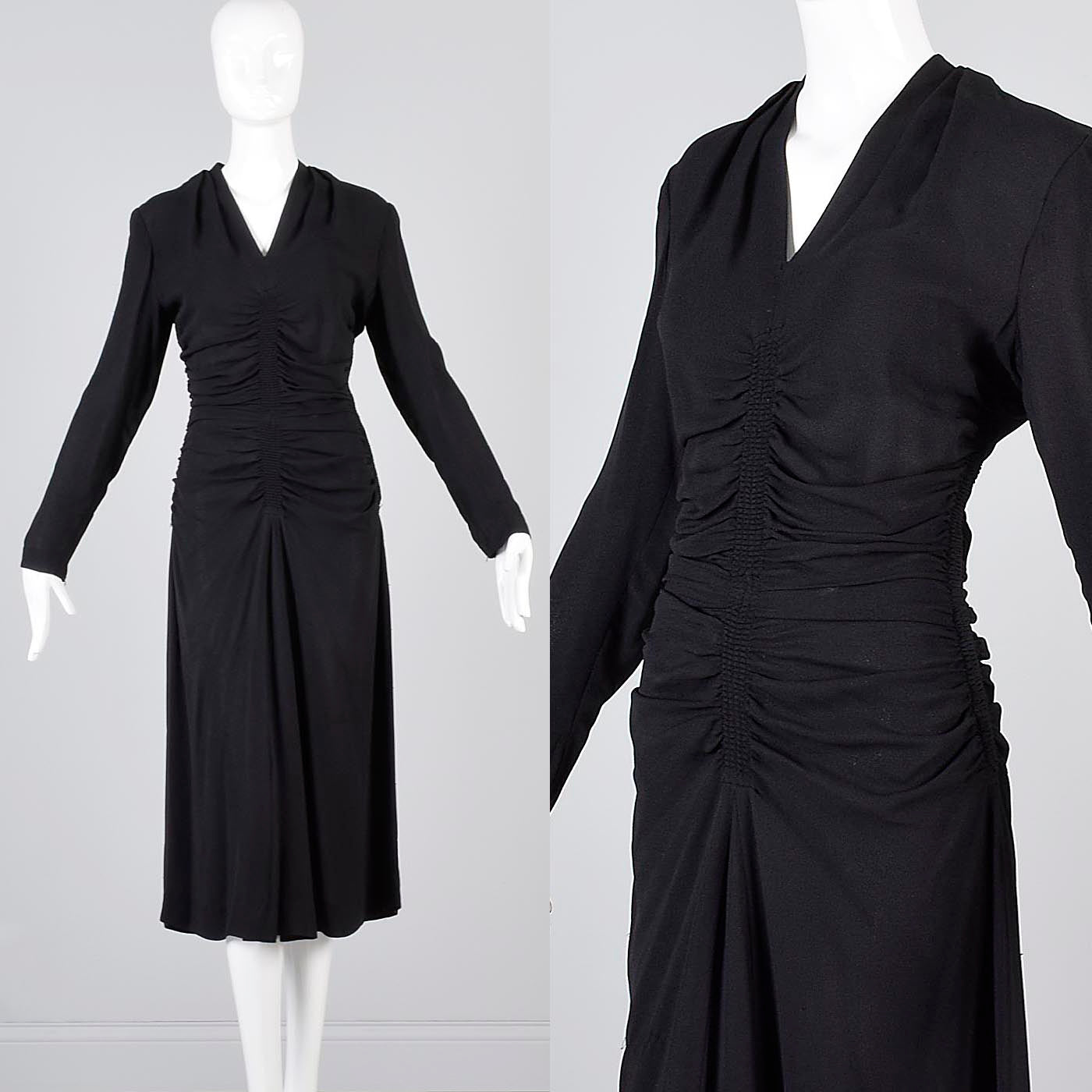 1940s Mary Muffet Black Rayon Crepe Dress