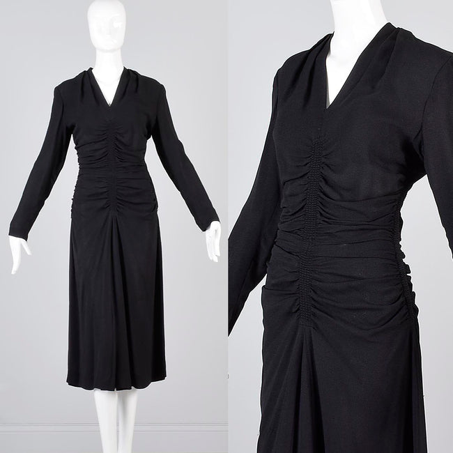 1940s Mary Muffet Black Rayon Crepe Dress