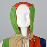 1960s Mod Color Black Suede Leather Vest with Hood