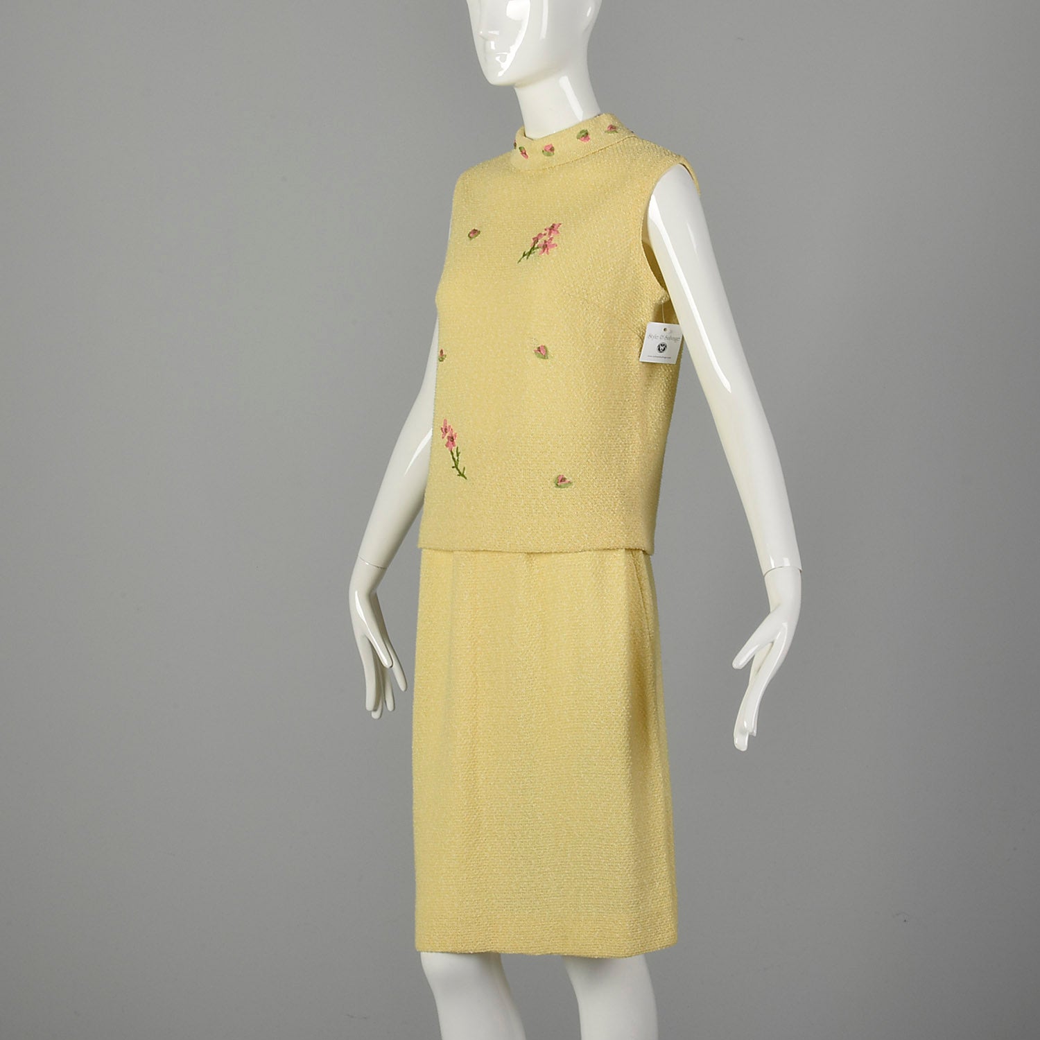 Medium 1960s Yellow Knit Outfit Sleeveless Top and Skirt